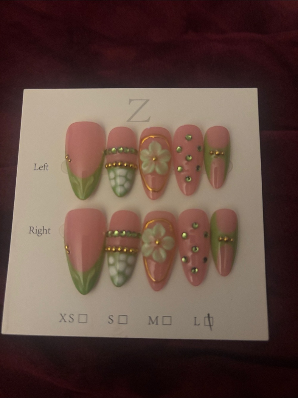 Pink & Green Floral Accent Press-On Nail Set